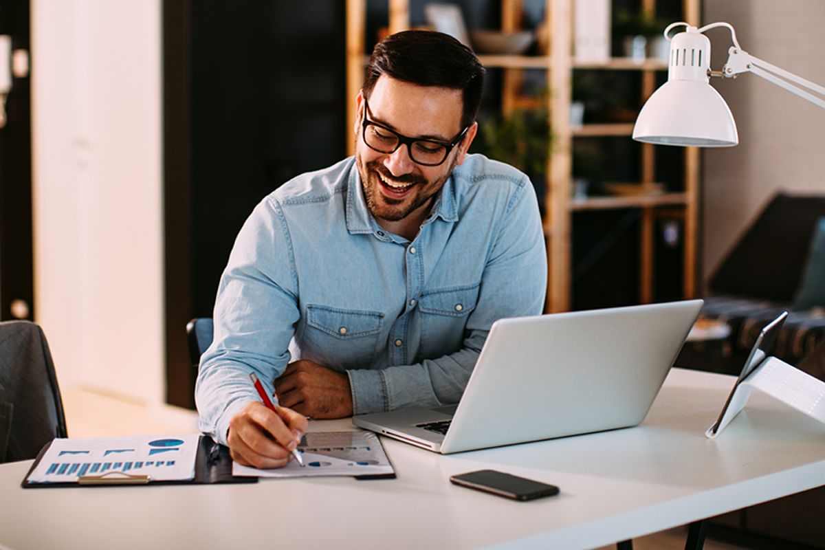 Businessman managing finances